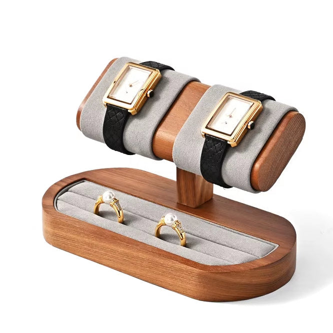 Double Watch Stand with Circular Slotted Ring Tray