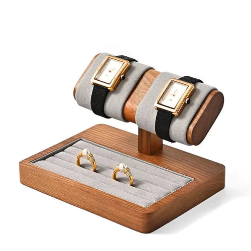 Jewelry display stand with rings on a white background